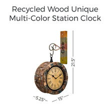 Load image into Gallery viewer, Recycled Wood Unique Multi-Color Station Clock

