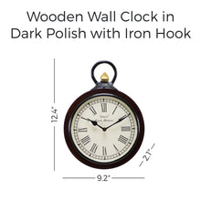Load image into Gallery viewer, Wooden Wall Clock in Dark Polish with Iron Hook
