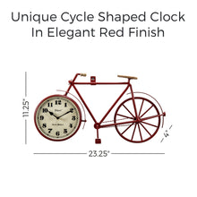 Load image into Gallery viewer, Unique Cycle Shaped Wall Clock in Elegant Red Finish
