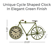 Load image into Gallery viewer, Unique Cycle Shaped Wall Clock in Elegant Green Finish
