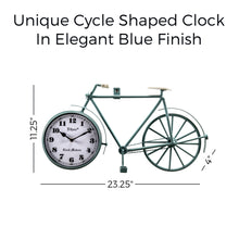Load image into Gallery viewer, Unique Cycle Shaped Wall Clock In Elegant Blue Finsh

