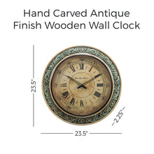 Load image into Gallery viewer, Hand Carved Antique Finish Wooden Wall Clock
