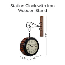 Load image into Gallery viewer, Station Clock with Iron Wooden Stand
