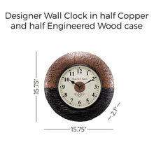Load image into Gallery viewer, 15.75&quot; Designer Wall Clock in Half Copper and Half Wood Case
