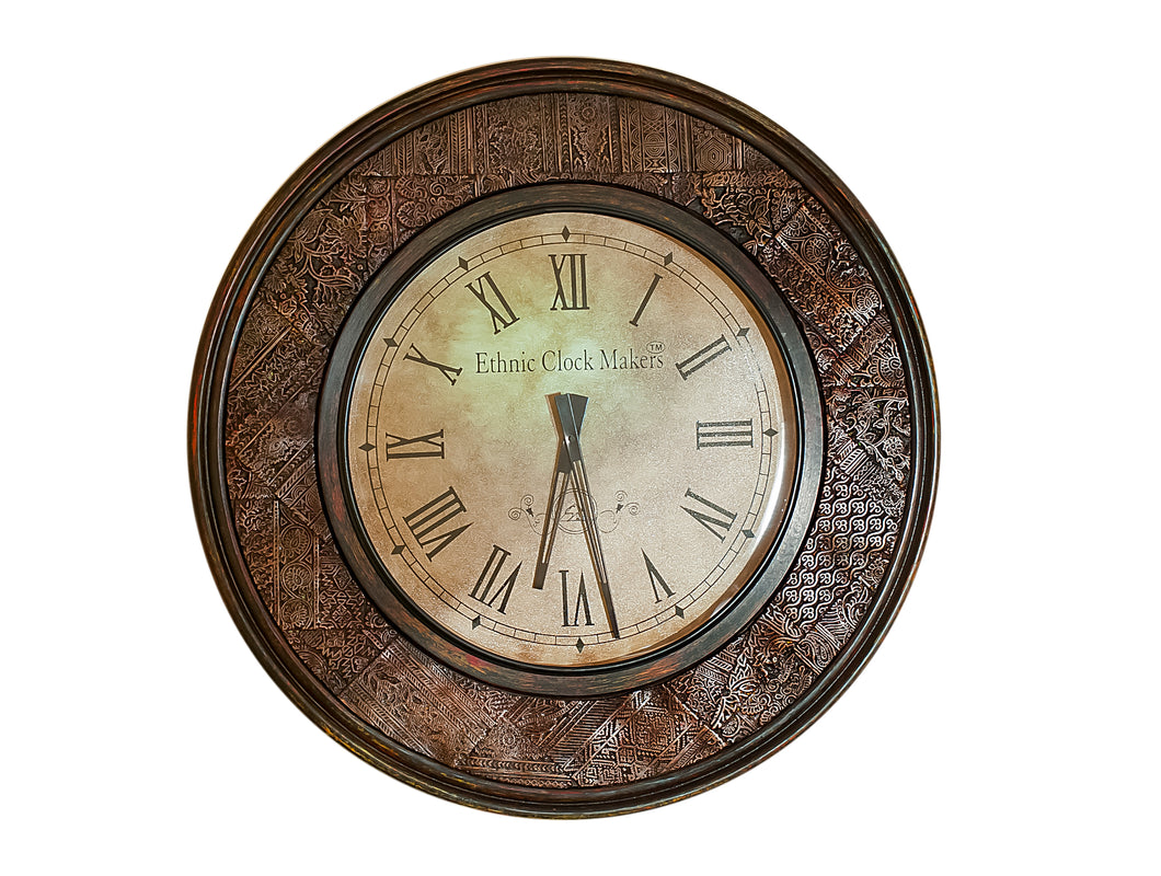 Wooden Hand Block Print Design Wall Clock