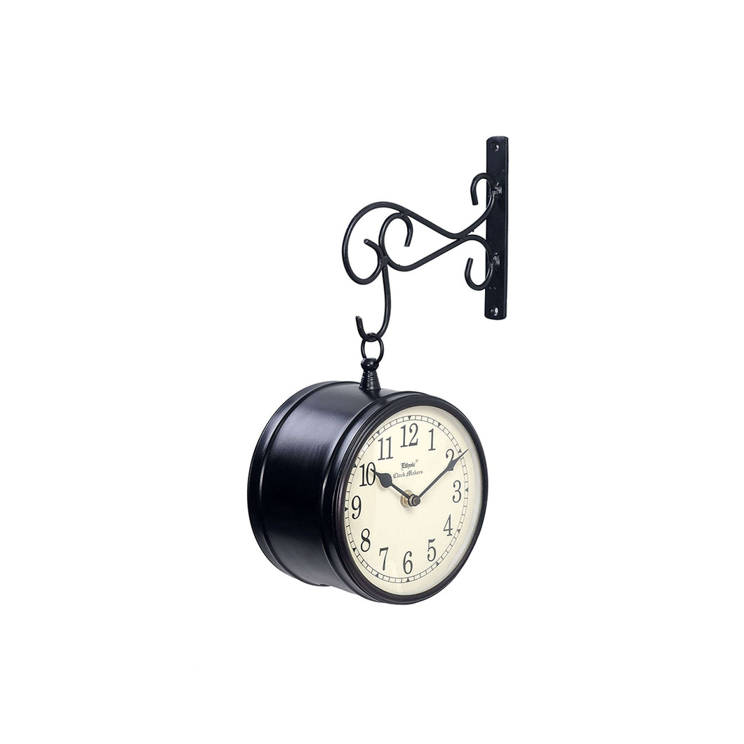 Double Sided Station Clock in Black Finish