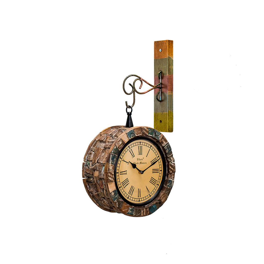 Recycled Wood Unique Multi-Color Station Clock