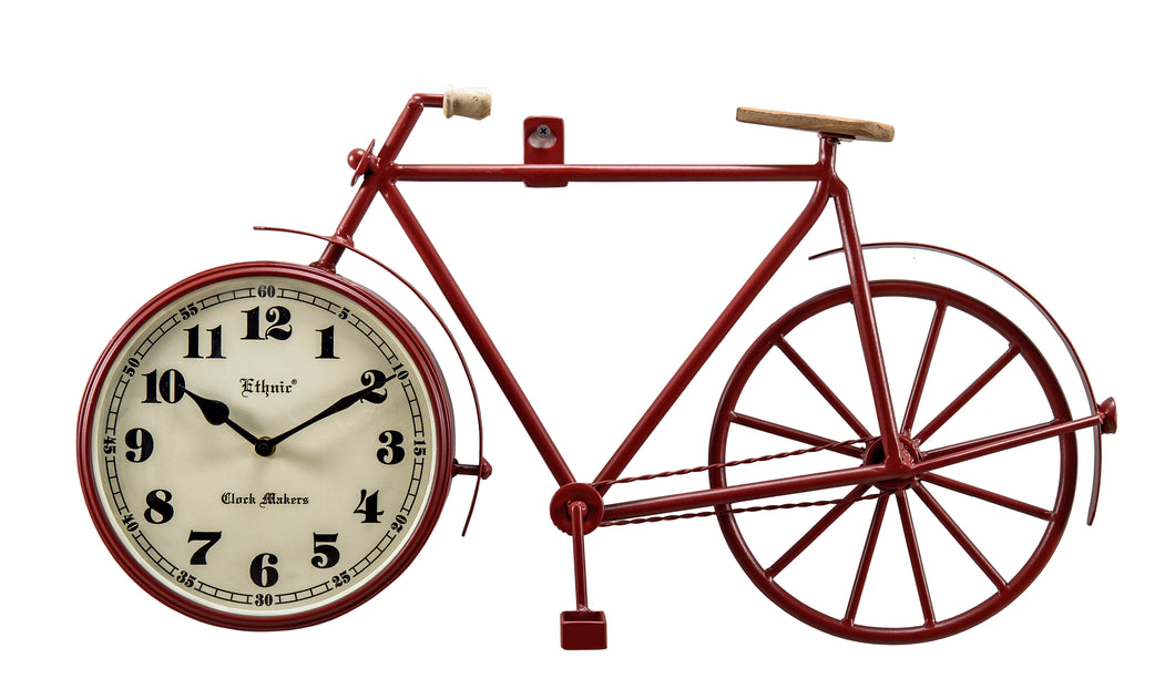 Unique Cycle Shaped Wall Clock in Elegant Red Finish