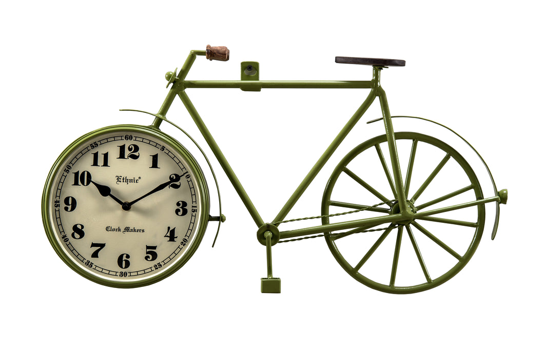 Unique Cycle Shaped Wall Clock in Elegant Green Finish
