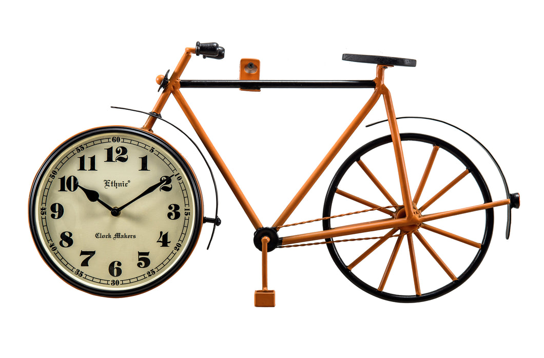 Unique Cycle Shaped Wall Clock in Elegant Orange Finish