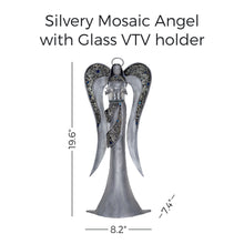 Load image into Gallery viewer, Silvery Mosaic Angel with Glass Tea Light Candle holder
