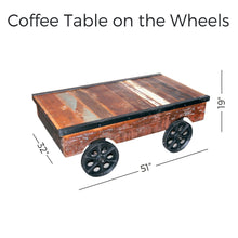 Load image into Gallery viewer, 51&quot; Recycled Coffee Table on the Wheels
