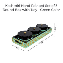 Load image into Gallery viewer, Kashmiri Hand Painted Set of 3 Round Box with Tray - Green Color
