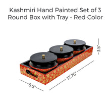 Load image into Gallery viewer, Kashmiri Hand Painted Set of 3 Round Box with Tray - Red Color
