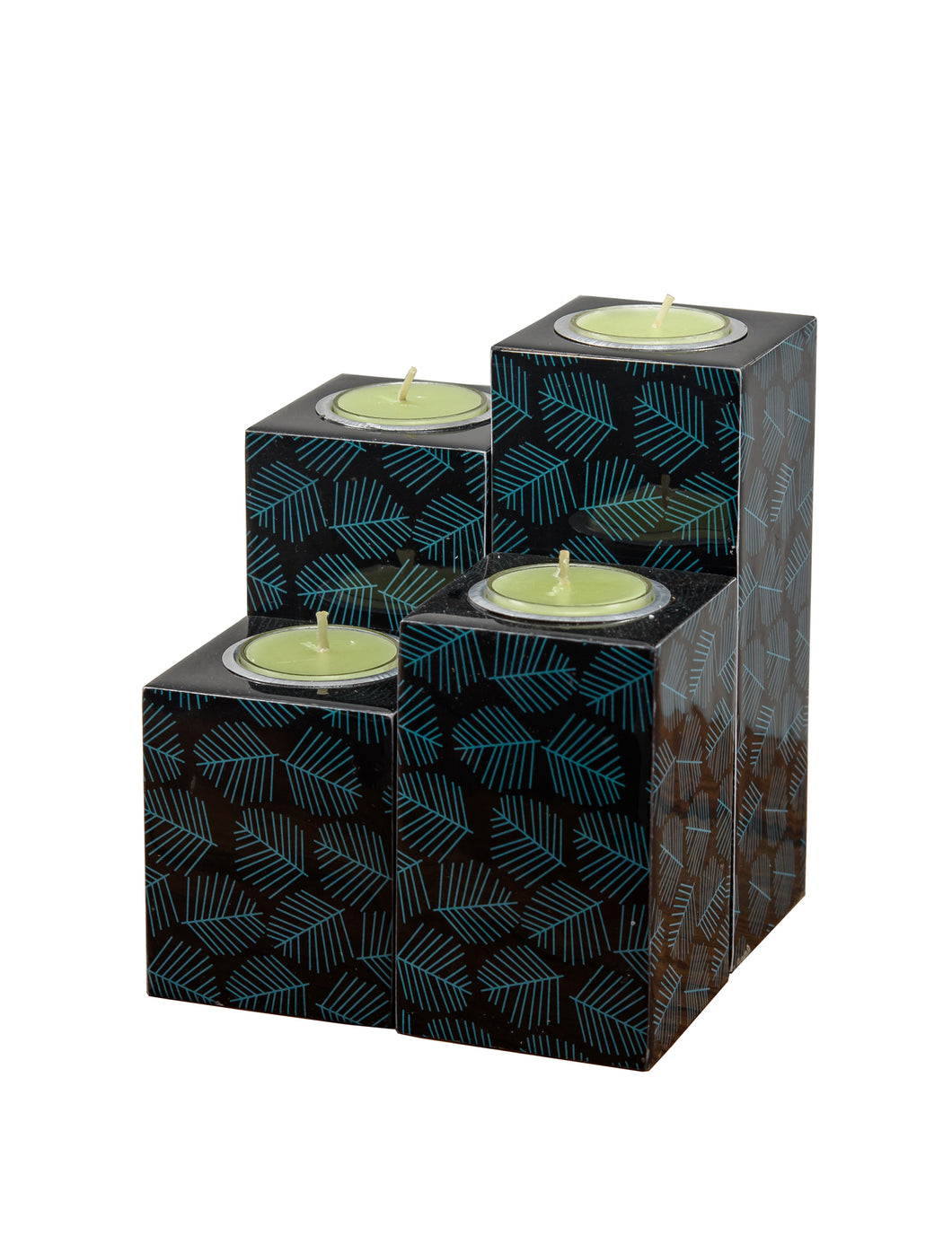 Set of 4 Candle Holder in Dark Abstract Design