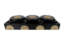 Load image into Gallery viewer, Set of 3 Square Box with Tray in Black Finish &amp; Brass Metal Cladding
