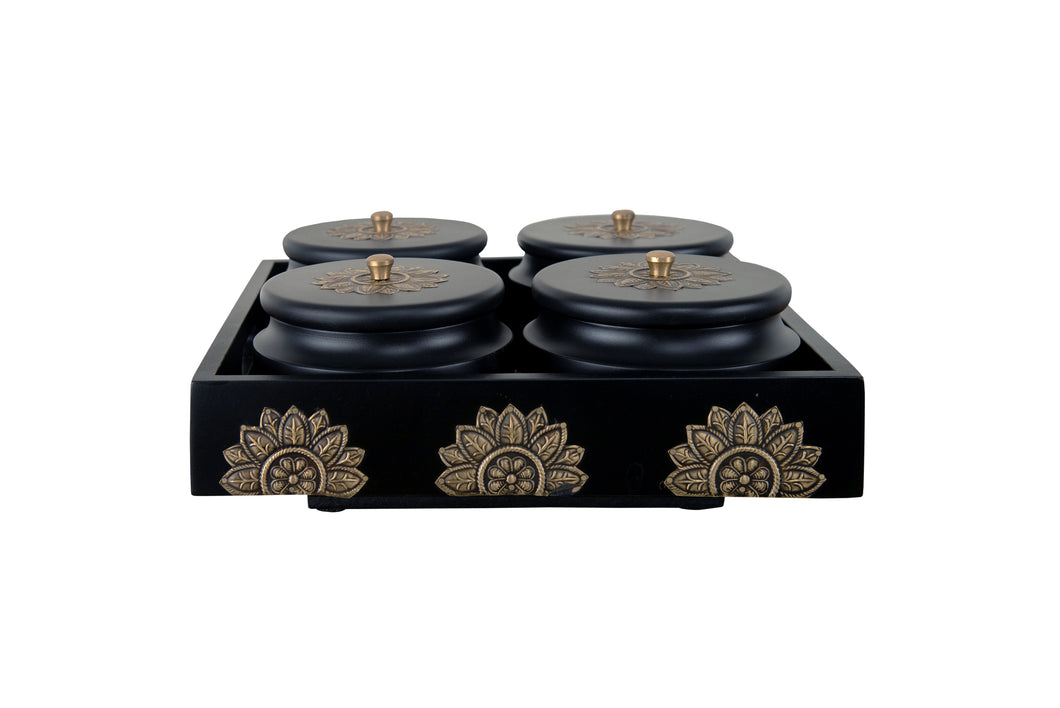 Set of 4 Round Box with Revolving Tray - Black Color