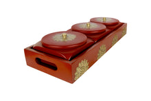 Load image into Gallery viewer, Set of 3 Square Box with Tray in Red Finish &amp; Brass Metal Cladding
