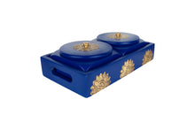 Load image into Gallery viewer, Set of 2 Square Box with Tray in Blue Finish &amp; Brass Metal Cladding
