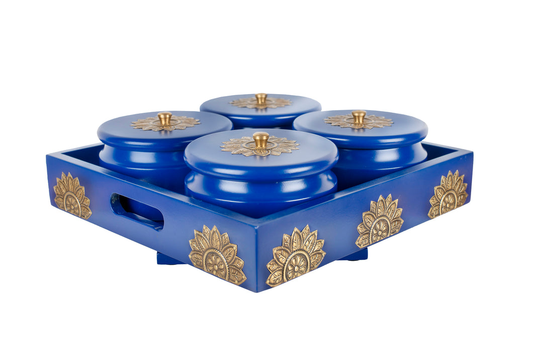 Set of 4 Round Box with Revolving Tray - Blue Color
