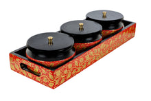 Load image into Gallery viewer, Kashmiri Hand Painted Set of 3 Round Box with Tray - Red Color
